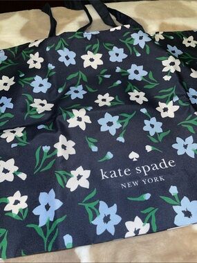 kate spade Navy Floral Logo Tote with Blue, White & Green Accents NWOT